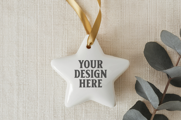 Christmas Star Ceramic Ornament Mockup | Holiday Star Tree