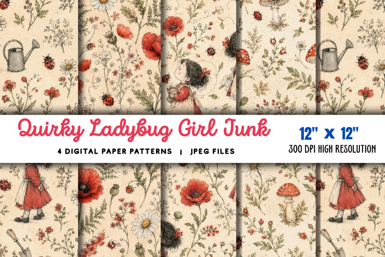 Quirky Ladybug Girl Junk Journal JPG
