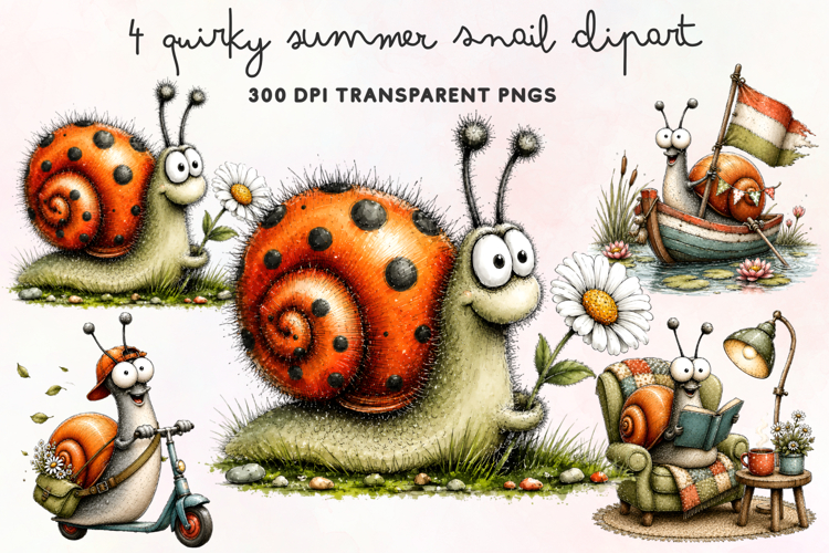 Quirky Summer Snail Clipart PNG