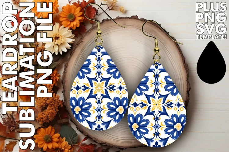 Teardrop Earrings in Azulejo Style: Watercolor Beauty