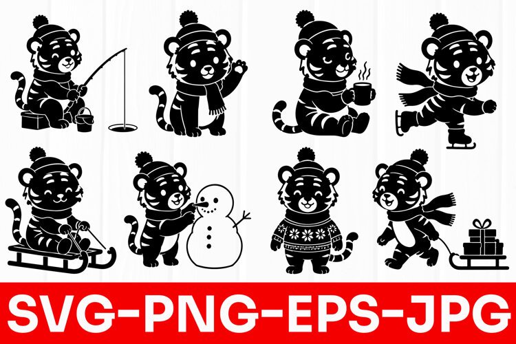 Cute Winter Tiger Christmas SVG PNG example image 1