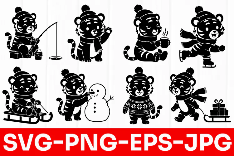 Cute Winter Tiger Christmas SVG PNG