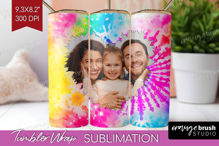 Tie Dye Photo Tumbler PNG - Rainbow Picture Tumbler Wrap
