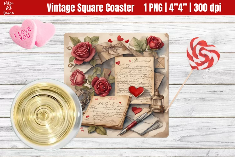 Vintage Valentine's Day| Square Coaster Sublimation