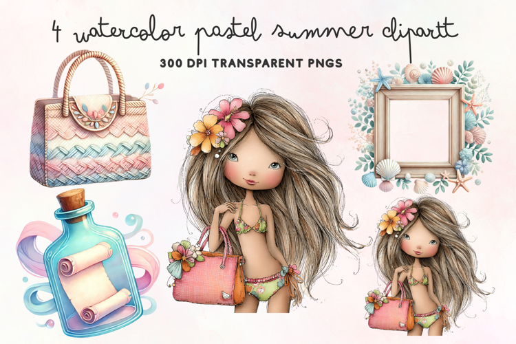Watercolor Pastel Summer Clipart PNG