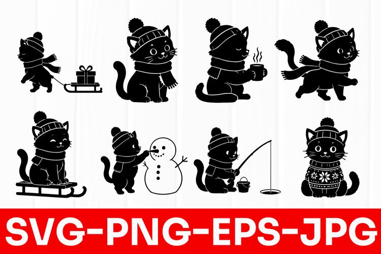 Cute Winter Cat Christmas SVG PNG example image 1