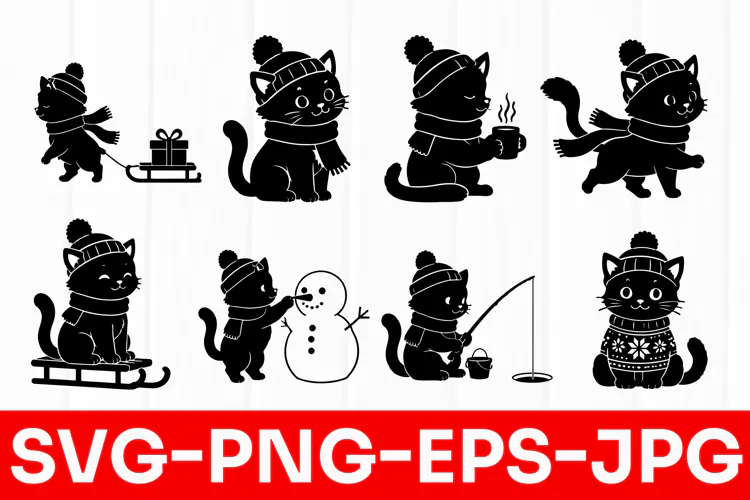 Cute Winter Cat Christmas SVG PNG