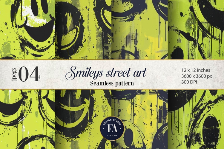 Black Smiley Face Digital Paper | Street graffiti Pattern