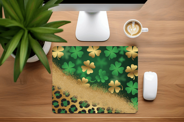 Shamrock and Gold Texture Mouse Pad PNG Sublimation Design