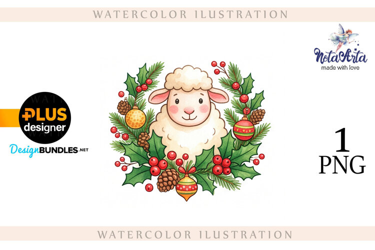 Christmas Sheep in Watercolor Style example image 1