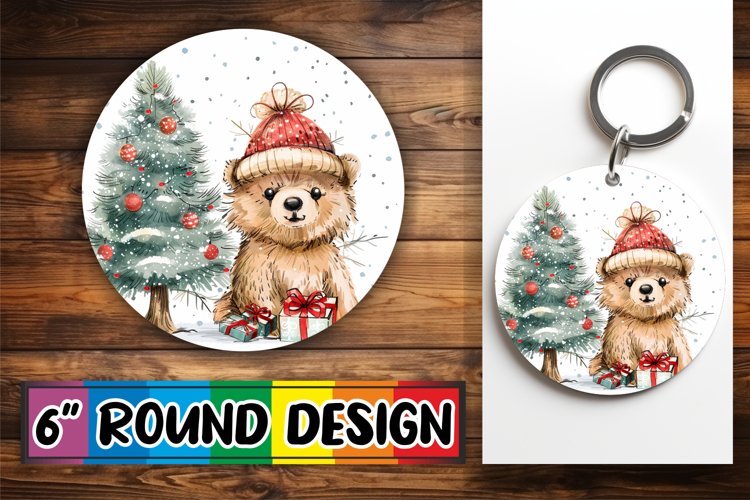Winter Watercolor Animals Round Design Keychain