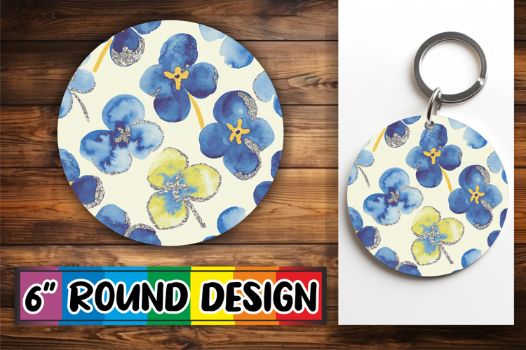 Bright Circle Keychain Design, Flower Pattern
