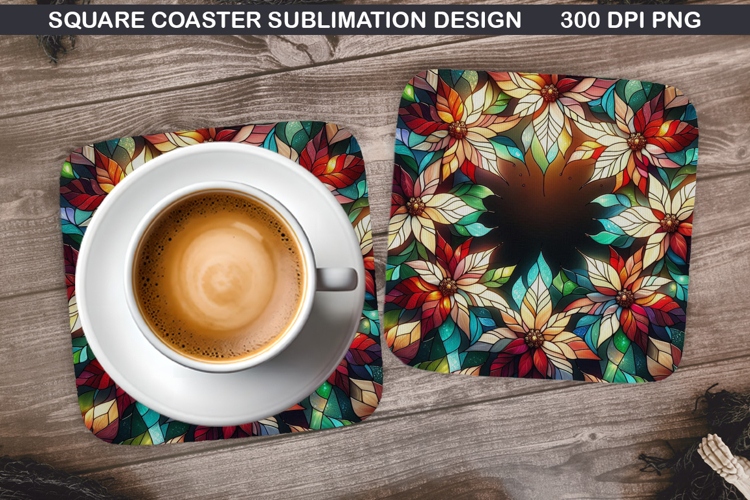 Poinsettias Coaster Sublimation, Christmas Coaster PNG
