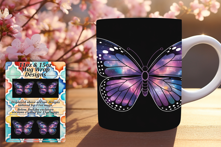 Creative 11oz Mug Wrap Png Artwork , Butterfly