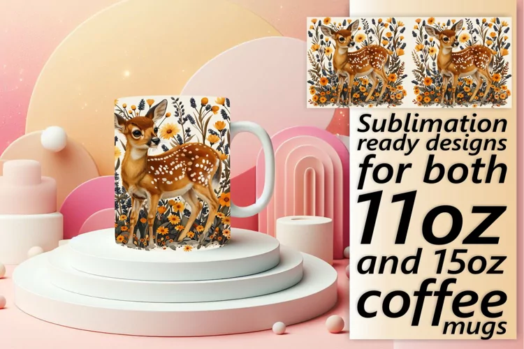 Deer Watercolor Sublimation Spring Mug Wrap Design
