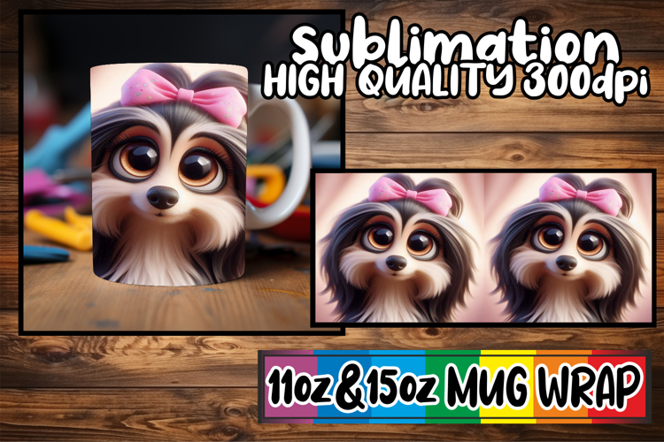 Luminous vibes sublimation mug wrap, 3D Dog