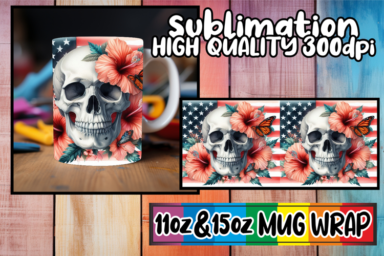 Sweet escapes 11oz 15oz sublimation wrap, Skull USA
