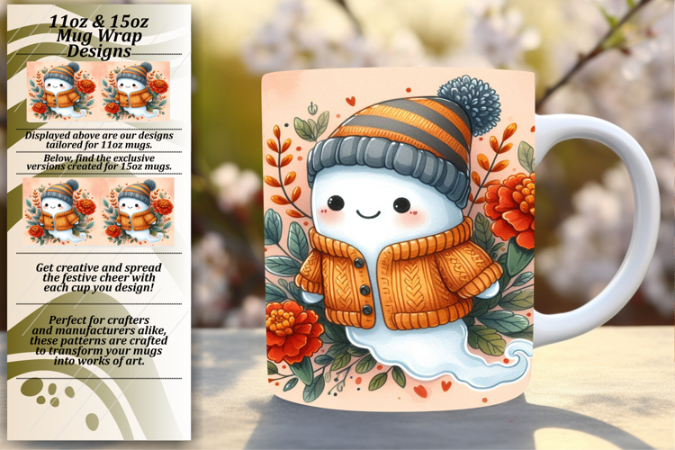 ELEGANT PNG for 15oz Mug Wrap , Cute Ghost