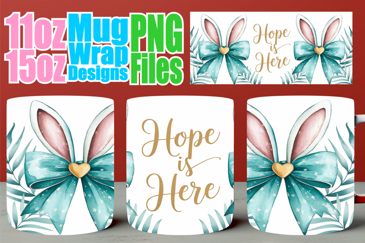 Joyful nights sublimation mug wrap, Easter Bow