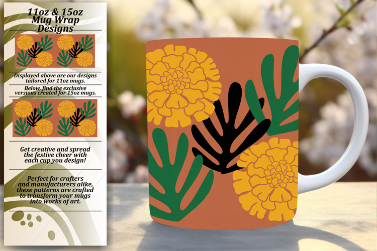 Customized Png For 15oz Mug Wrap , Flowers