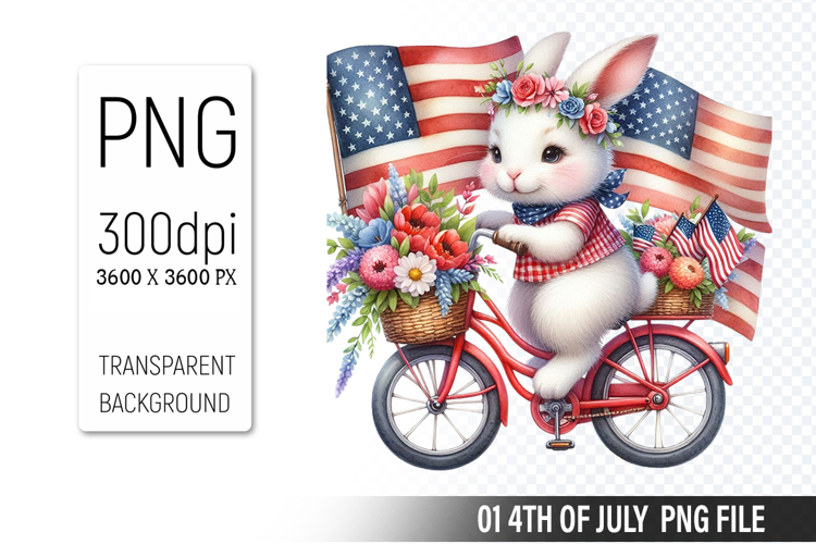 4th Of July Bunny Sublimation Clipart PNG Design