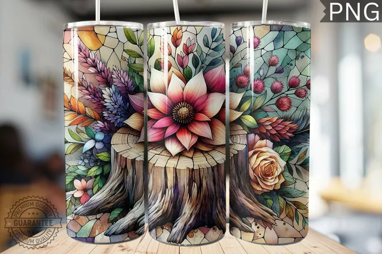Watercolor Flower Wooden Stump Tumbler - High Quality 3Dpi