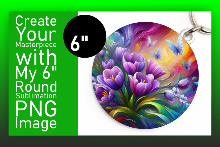 Unique Round Design Keychain Template , Flowers