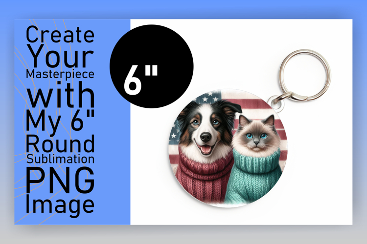 Artistic Keychain Circle Design PNG , Dog and cat