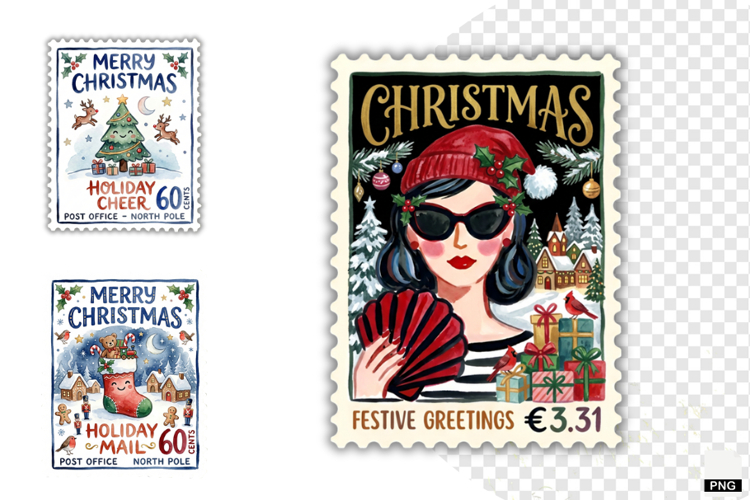 Christmas Postage Stamps Clipart