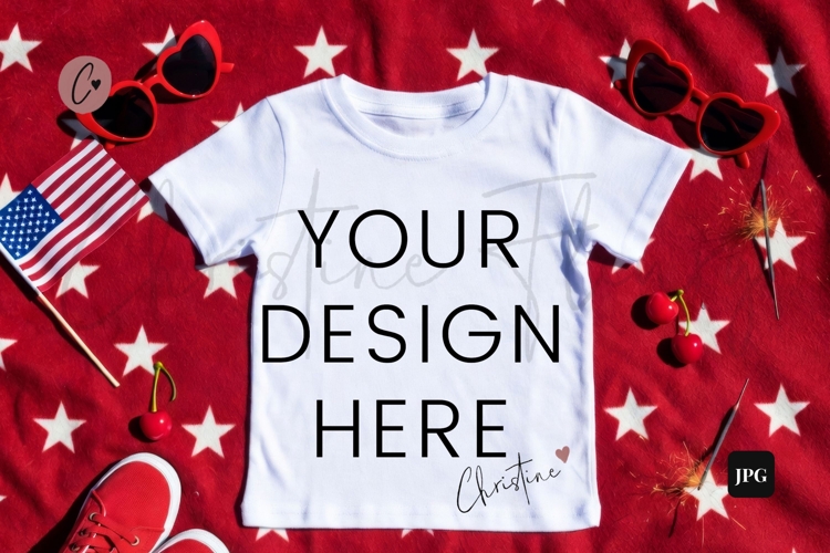 4th Of July White T-Shirt Mockup Flatlay
