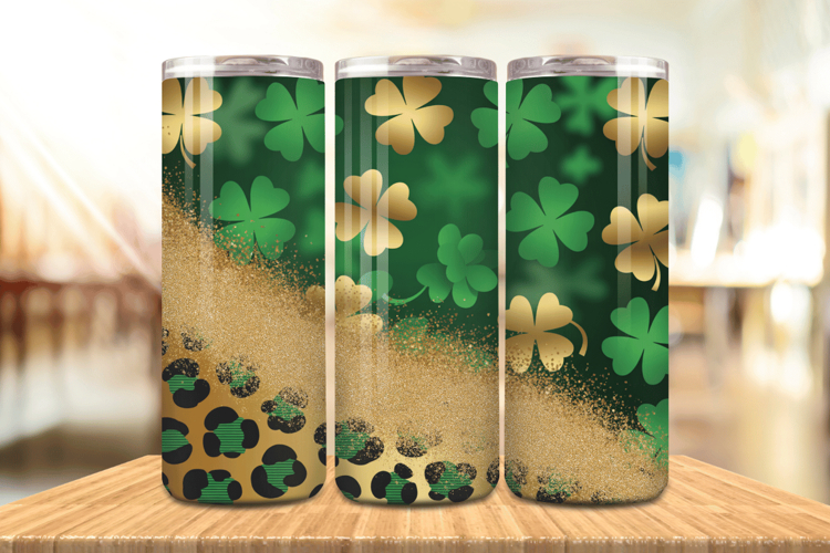 Shamrock and Gold Texture Tumbler Wrap PNG Sublimation Desig