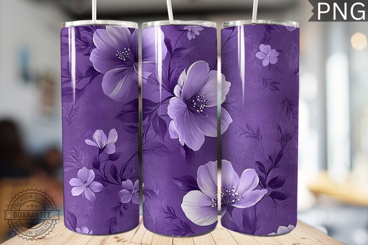 Purple Floral Tumbler Wrap - High Quality 300 Dpi example image 1