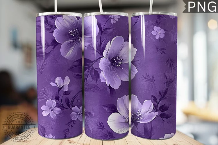 Purple Floral Tumbler Wrap - High Quality 300 Dpi