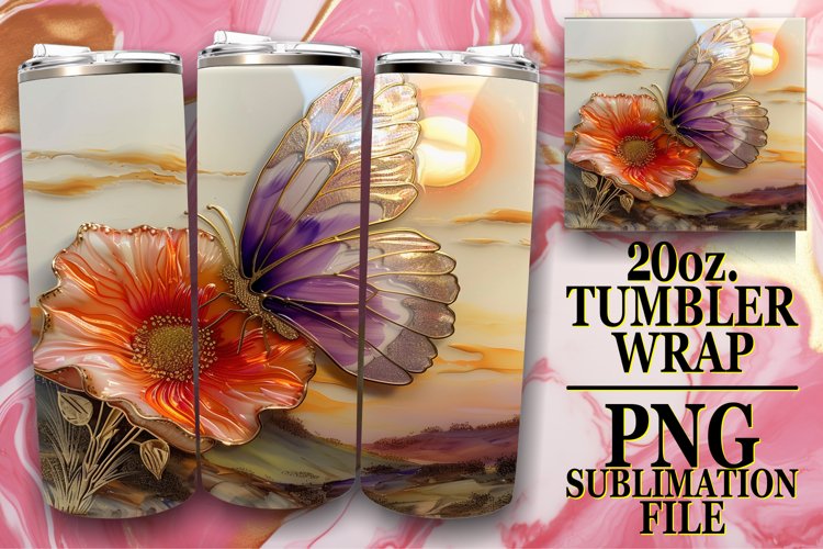 20oz Wrap: Colorful Glittering Butterfly Design example image 1