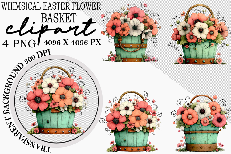 Whimsical Easter Flower Basket Clipart