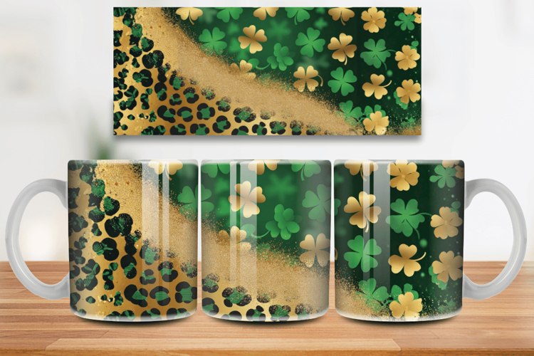 Shamrock and Gold Texture Mug Wrap PNG Sublimation Design