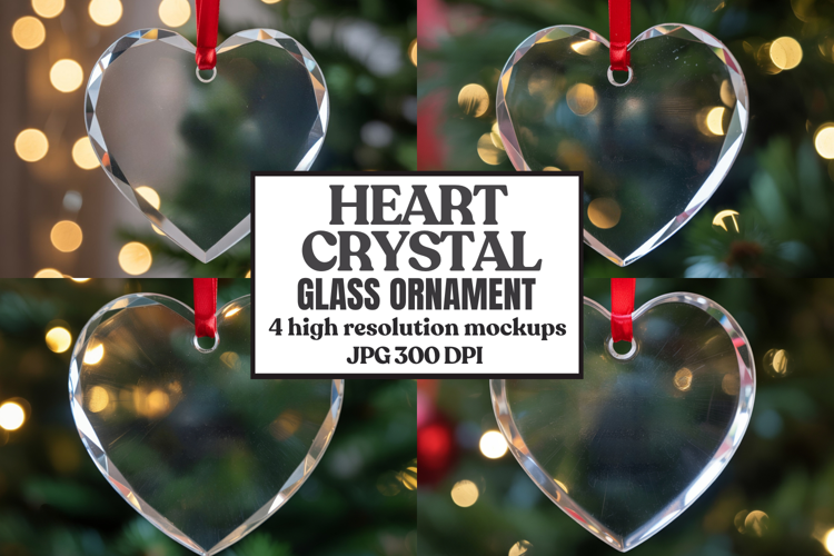 Christmas Heart Crystal Glass Ornament Mockups