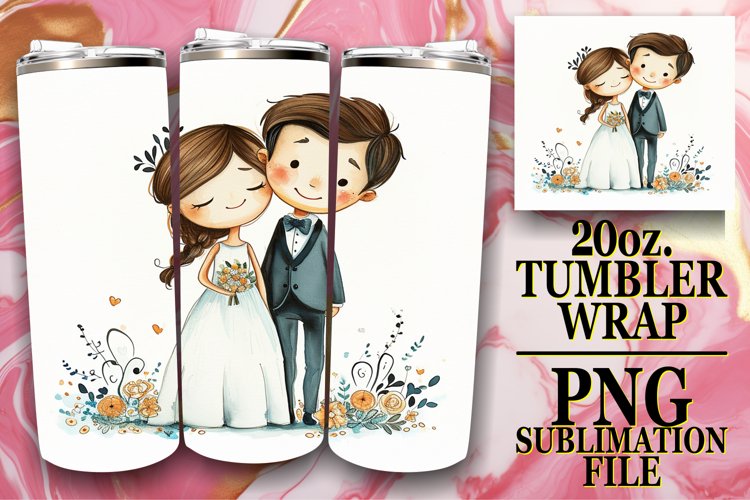 Chic Watercolor Wedding Elegance: Tumbler Sublimation example image 1