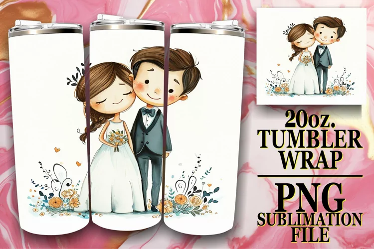 Chic Watercolor Wedding Elegance: Tumbler Sublimation