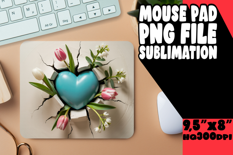 Playful Mouse Pad Sublimation PNG, 3D Heart