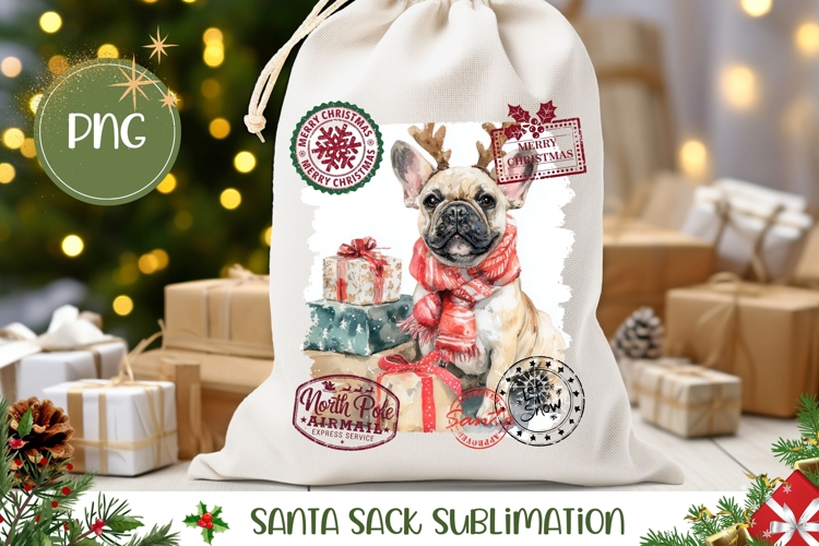 French Bulldog Santa Sack, Christmas Gift Bag PNG