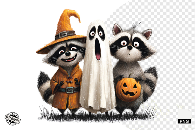 Halloween Spooky Raccoons Clipart example image 1