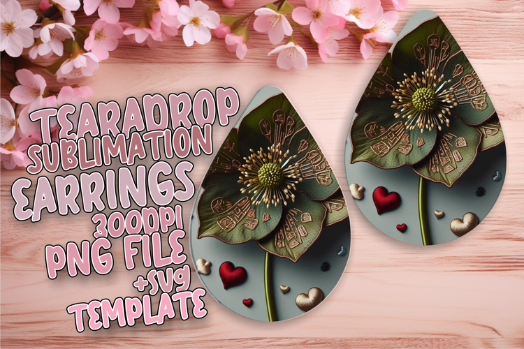 Stylish Teardrop Earrings Template PNG , 3D Flower