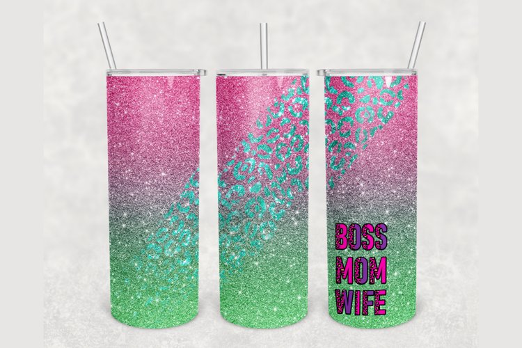 Boss Mom Wife Pink Green Ombre 20 oz skinny tumbler