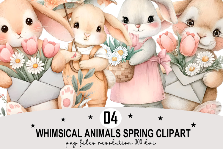 Whimsical Animals Spring Clipart Watercolor png