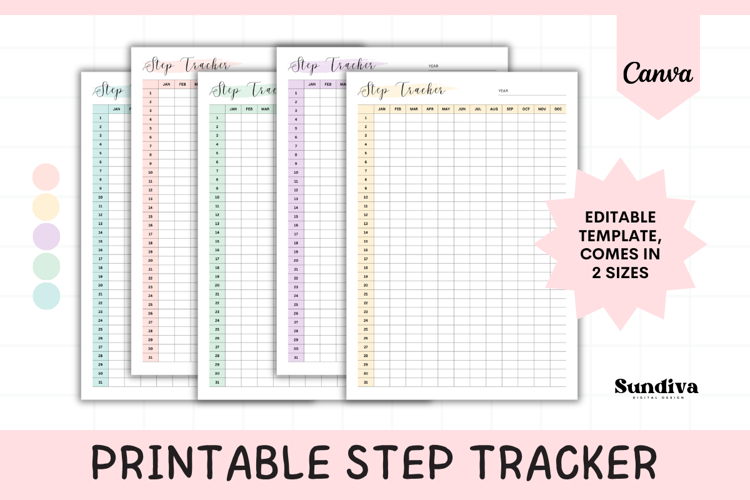 Step Tracker Editable Template 2 | Annual Full-Year Grid