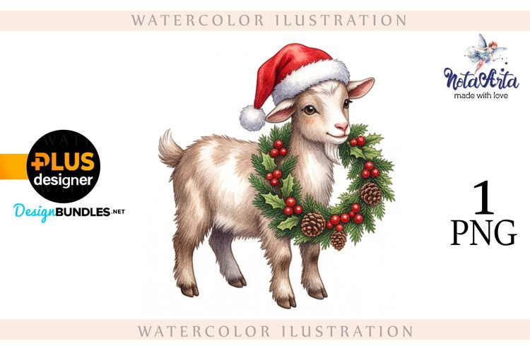 Christmas Goat in Watercolor Style example image 1