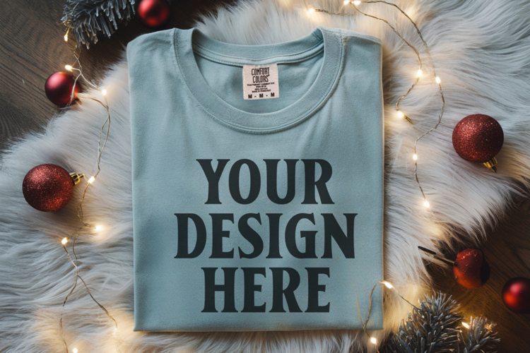 Bay Comfort Colors 1717 Christmas Folded T-Shirt Mockup