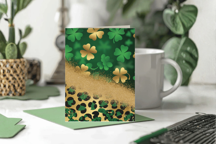 Shamrock and Gold Texture Greeting Card PNG Sublimation Desi