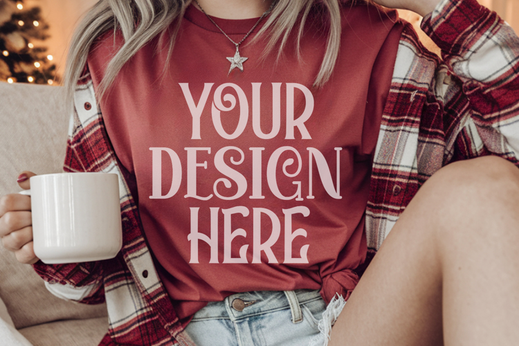Red and Light Green Comfort Colors 1717 Christmas Mockup, CC